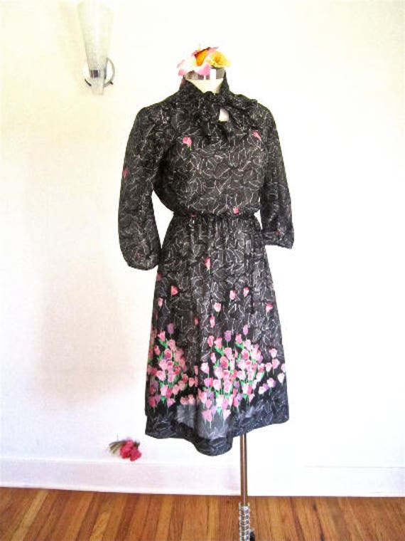 M 70s 80s Black Purple Secretary Day Dress Studio