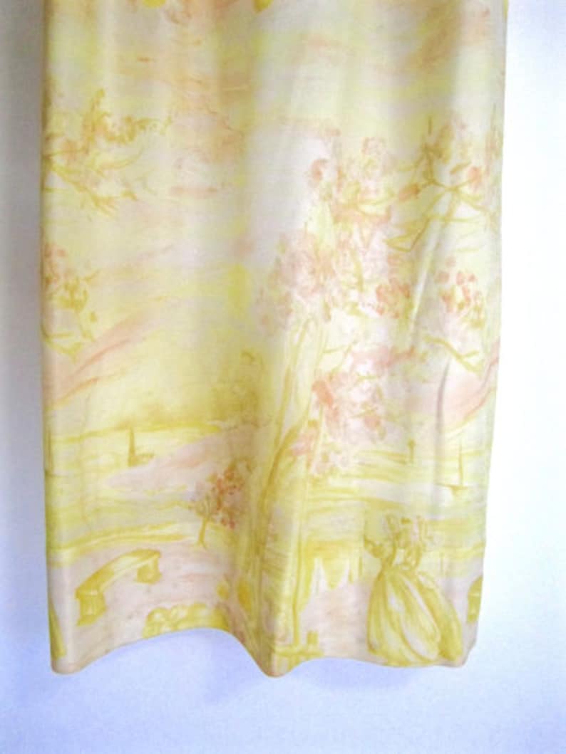 M 50s Dress Novelty Print Day Yellow Nylon Sleeveless Sheath Wiggle Belt by Westover Walker VLV Medium