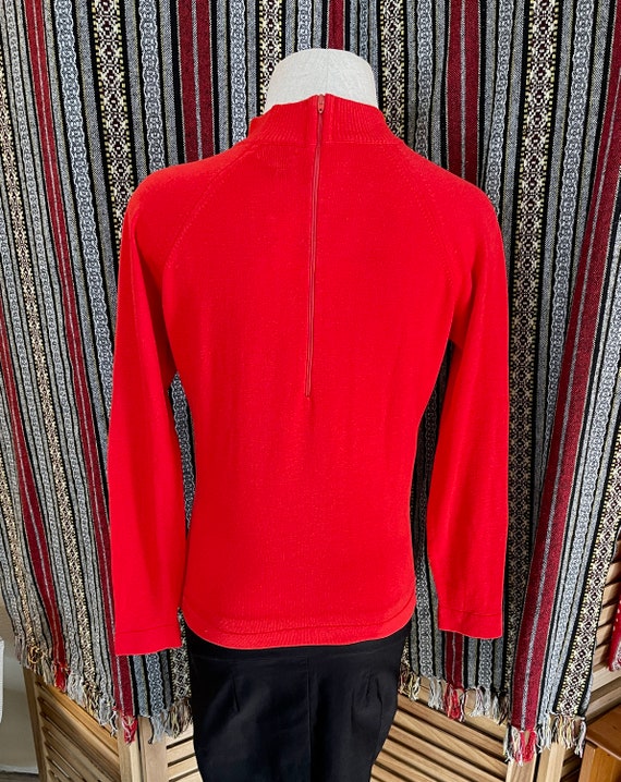 SM Med 50s 60s Vintage Red Cashmere Mock Turtlene… - image 3