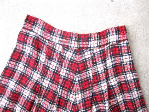 M 40s Skirt Wool Plaid Button Side Red White Blue… - image 3