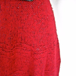 S M 40s 50s Knit Red Metallic Lurex Sparkle Sweater Dress Wool Swing War Era Small Medium 画像 4