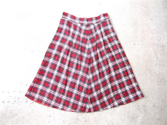 M 40s Skirt Wool Plaid Button Side Red White Blue… - image 4