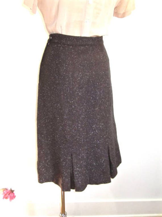 S M 50s Skirt Flecked Wool Brown Pink White Penci… - image 1