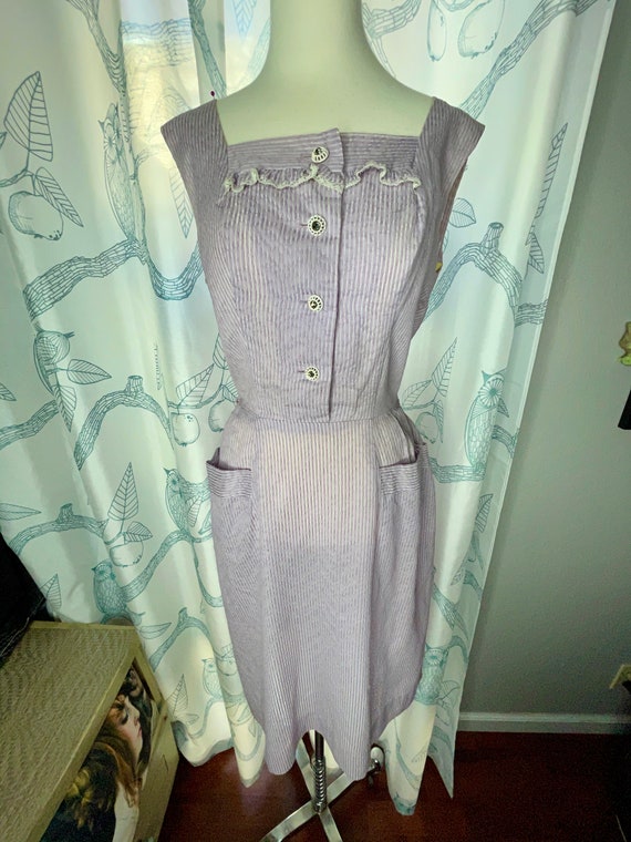 Sm 40s Lavender and White Striped Sundress Pin up… - image 1