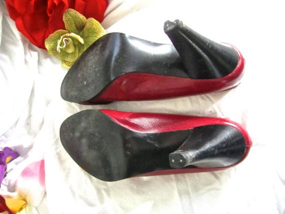 Red Pumps 80s Heels Leather New Wave Fashion Wild… - image 3
