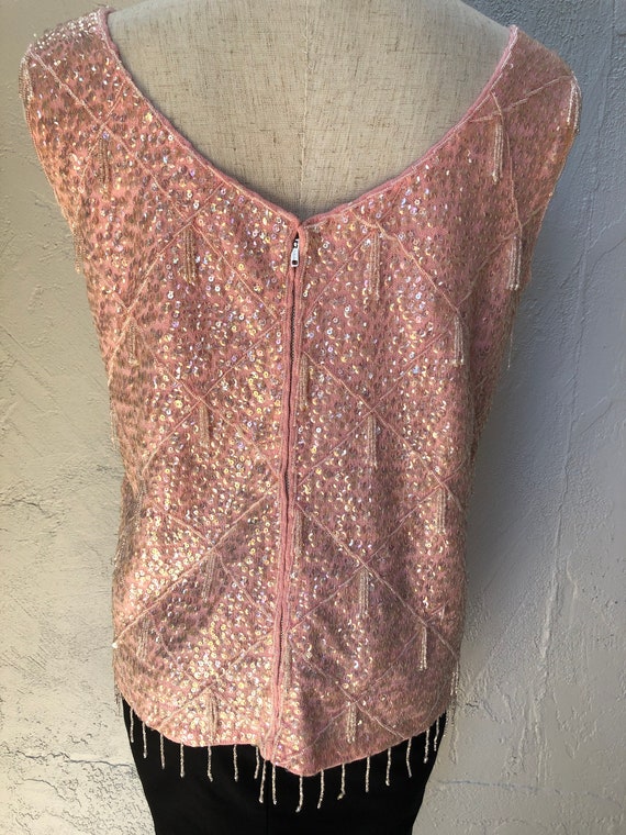 L 50s 60s Pink Beaded and Sequined Top Made in Ho… - image 6