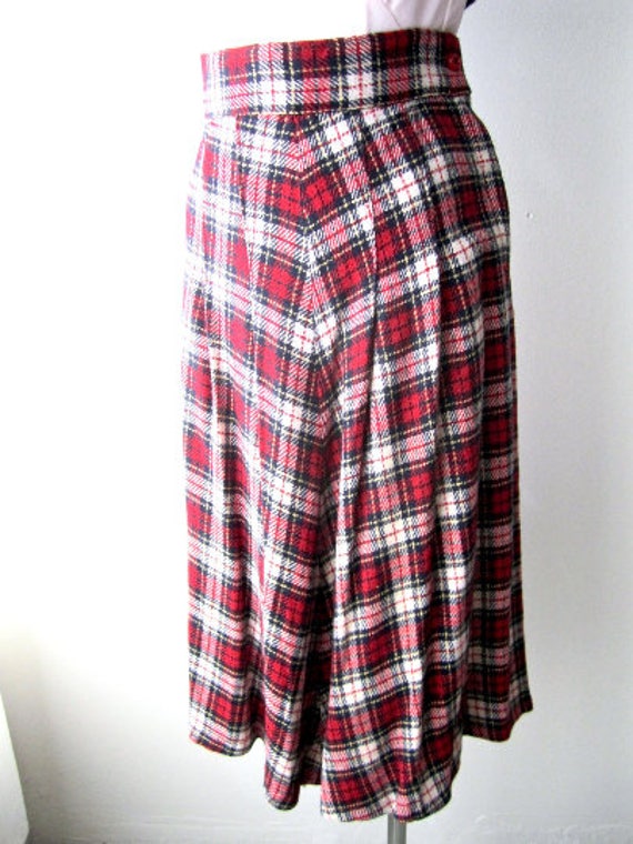 M 40s Skirt Wool Plaid Button Side Red White Blue… - image 1