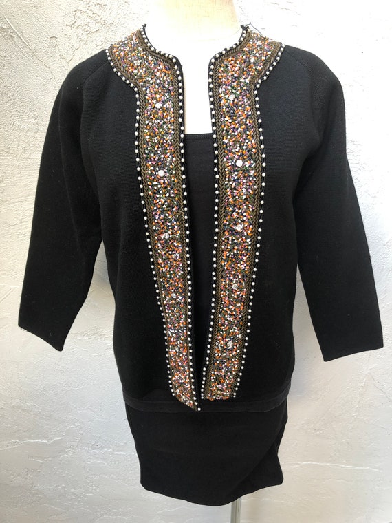 Med 50's Beaded Wool Knit Cardigan Jacket - image 1