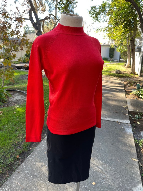 SM Med 50s 60s Vintage Red Cashmere Mock Turtlene… - image 2