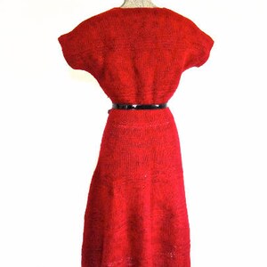 S M 40s 50s Knit Red Metallic Lurex Sparkle Sweater Dress Wool Swing War Era Small Medium 画像 5