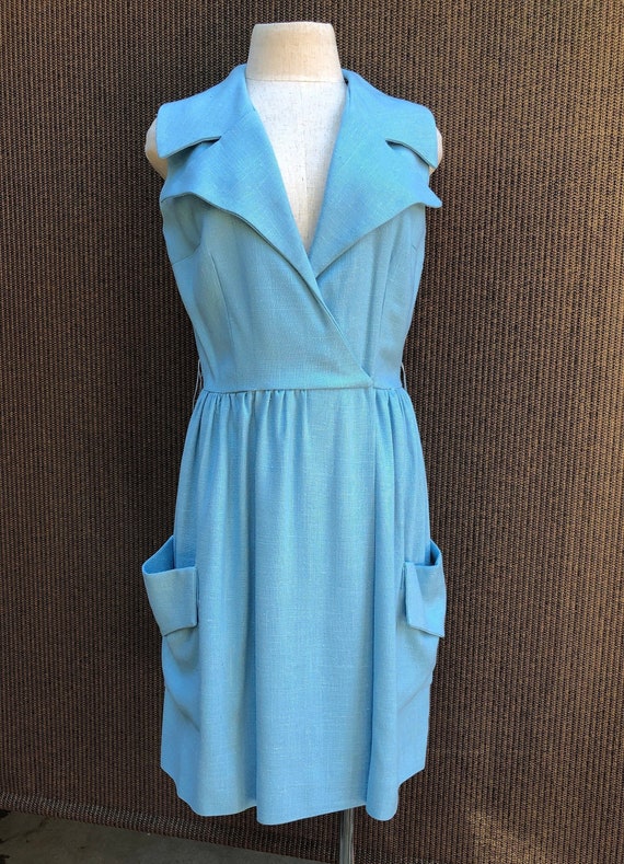 Med 60s Blue Linen Joseph Magnin Dress With Pockets 1960s Medium - Etsy