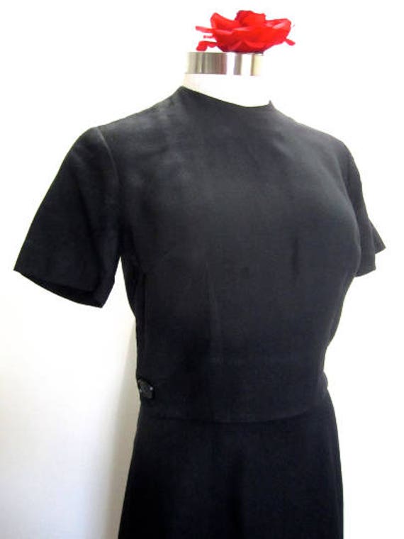 M 50s 60s Black Dress Linen Mid Century Modern Au… - image 4