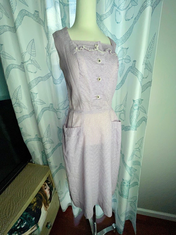 Sm 40s Lavender and White Striped Sundress Pin up… - image 2