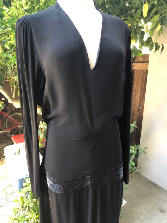 Vintage 1940s 30s Rayon Dress in Black Crepe and … - image 3