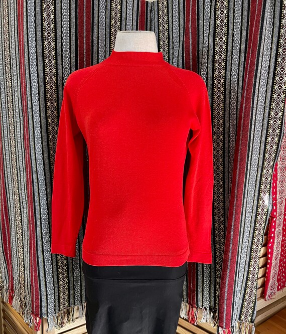 SM Med 50s 60s Vintage Red Cashmere Mock Turtlene… - image 4