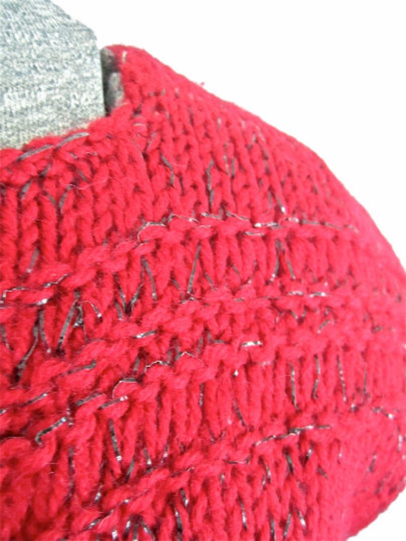 S M 40s 50s Knit Red Metallic Lurex Sparkle Sweater Dress Wool Swing War Era Small Medium 画像 3