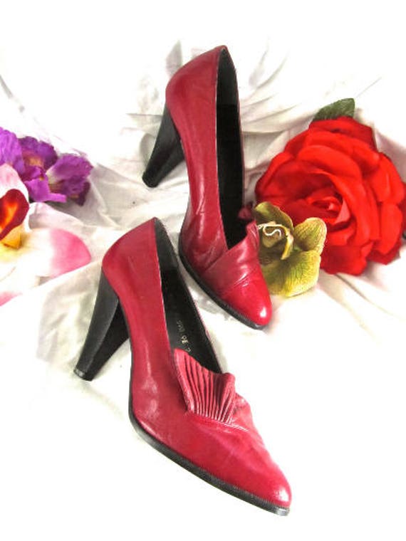 Red Pumps 80s Heels Leather New Wave Fashion Wild… - image 1