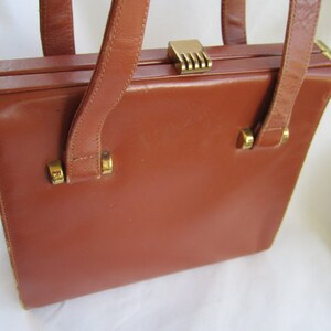 40s Cowboy Saddle Brown Handbag with Gold Tone Deco Clasp by Jana