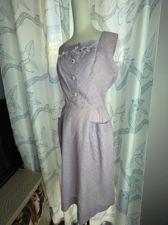 Sm 40s Lavender and White Striped Sundress Pin up… - image 8