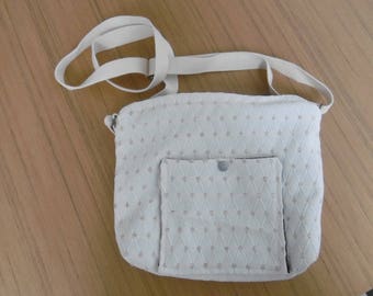 Adjustable taupe and white bag