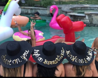Black hats gold sequin womens sun hats summer pool party