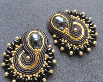 Clip per scarpe in soutache nero e oro, Gioielli eleganti per ufficio o serata, Regalo per lei, Pronto per la SPEDIZIONE!