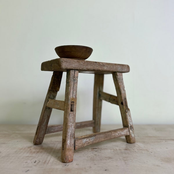 Rustic Wooden Stool, Vintage Small Side Table