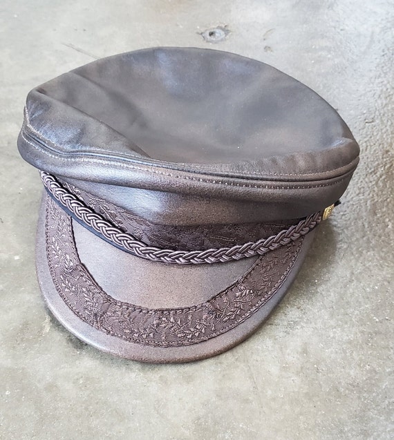 Brown Leather Biker Cap - image 1