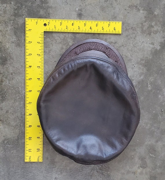 Brown Leather Biker Cap - image 2