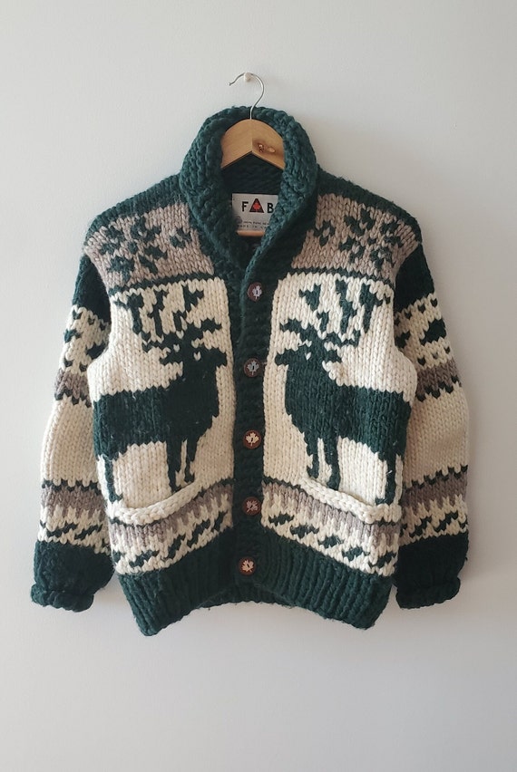 Vintage Wool Cowichan Reindeer Sweater