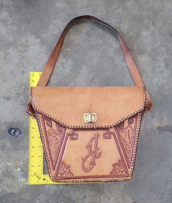 70's Hand Tooled Leather 'J' Purse - image 2