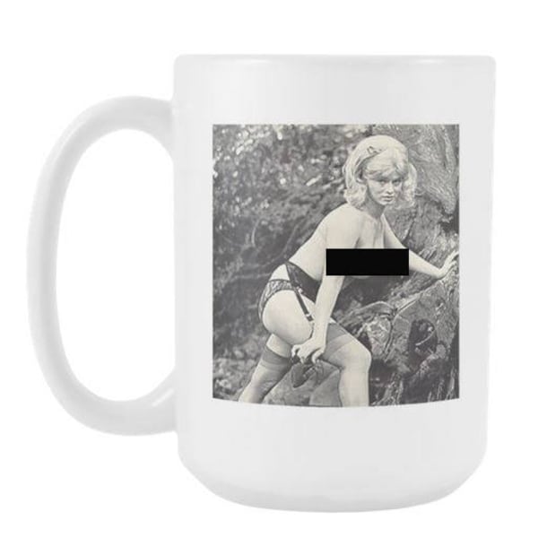 Blonde Bombshell in garter belt - 11 oz coffee mug; vintage pinup image