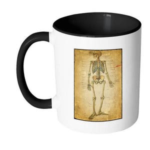 Vintage Anatomical Image on coffee mug, the Skeletal System Anatomy, antique medical image on 11 oz coffee mug, white with black accents