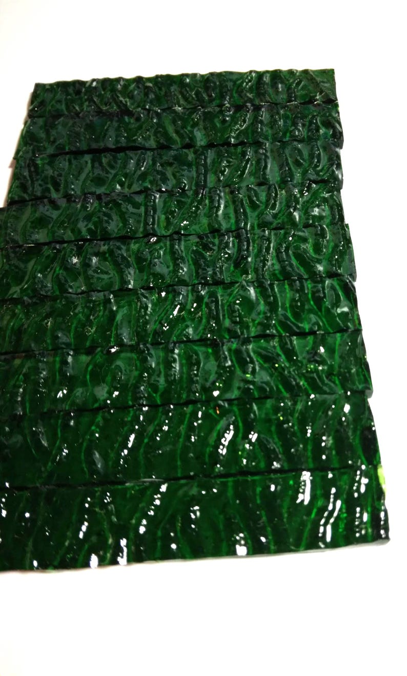 Rippled Rows Green Ripple/wave Rolled Granite Stain Glass Strips, 3