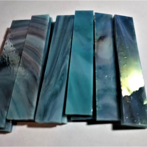 Stain Glass Strips Blue/Turquoise/Purple Wispy, 3"x1/2"x3mm, 20-pieces