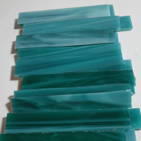Turquoise Wispy Stained Glass Strips, 3"x1/2"x3mm, 20-pieces