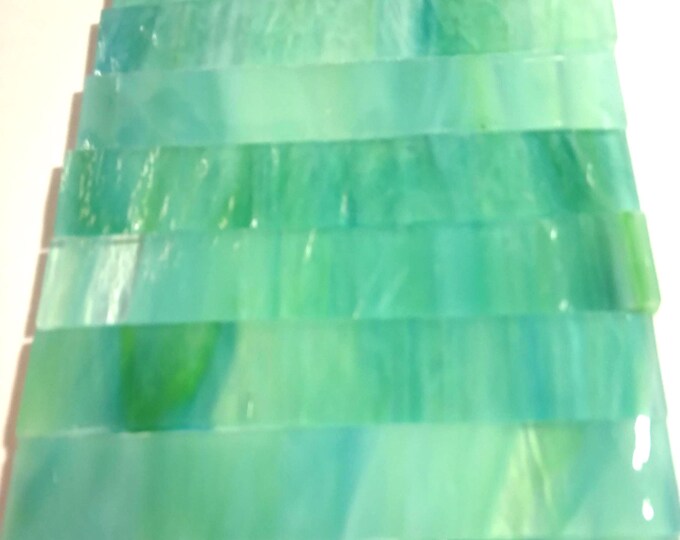 Turquoise Stained Rough Turquoise Wispy Rough Rolled Stain Glass Strips, 3
