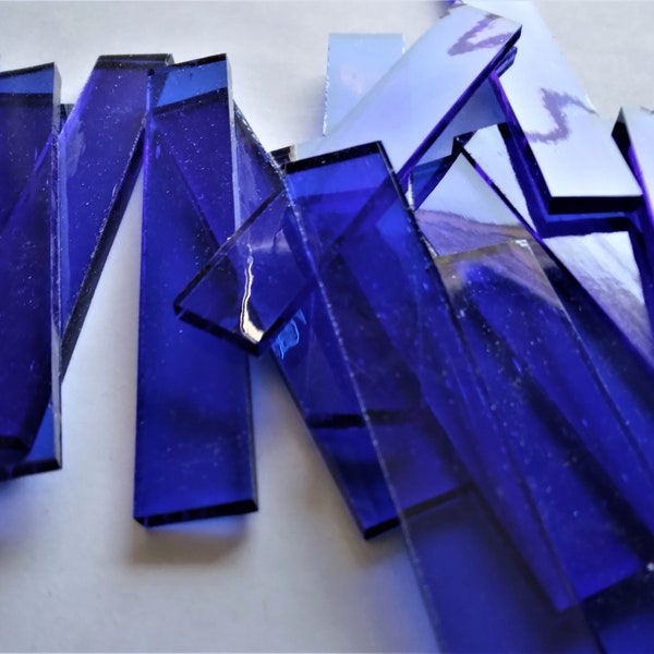 Cobalt Blue Stainedglass Border Strips, Light Seedy, 3"x1/2"x4mm, 20-pieces