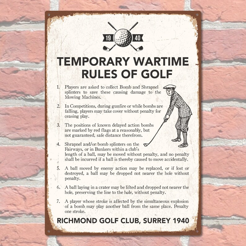 WW2 Sign Temporary Wartime Rules of Golf Vintage Etsy UK