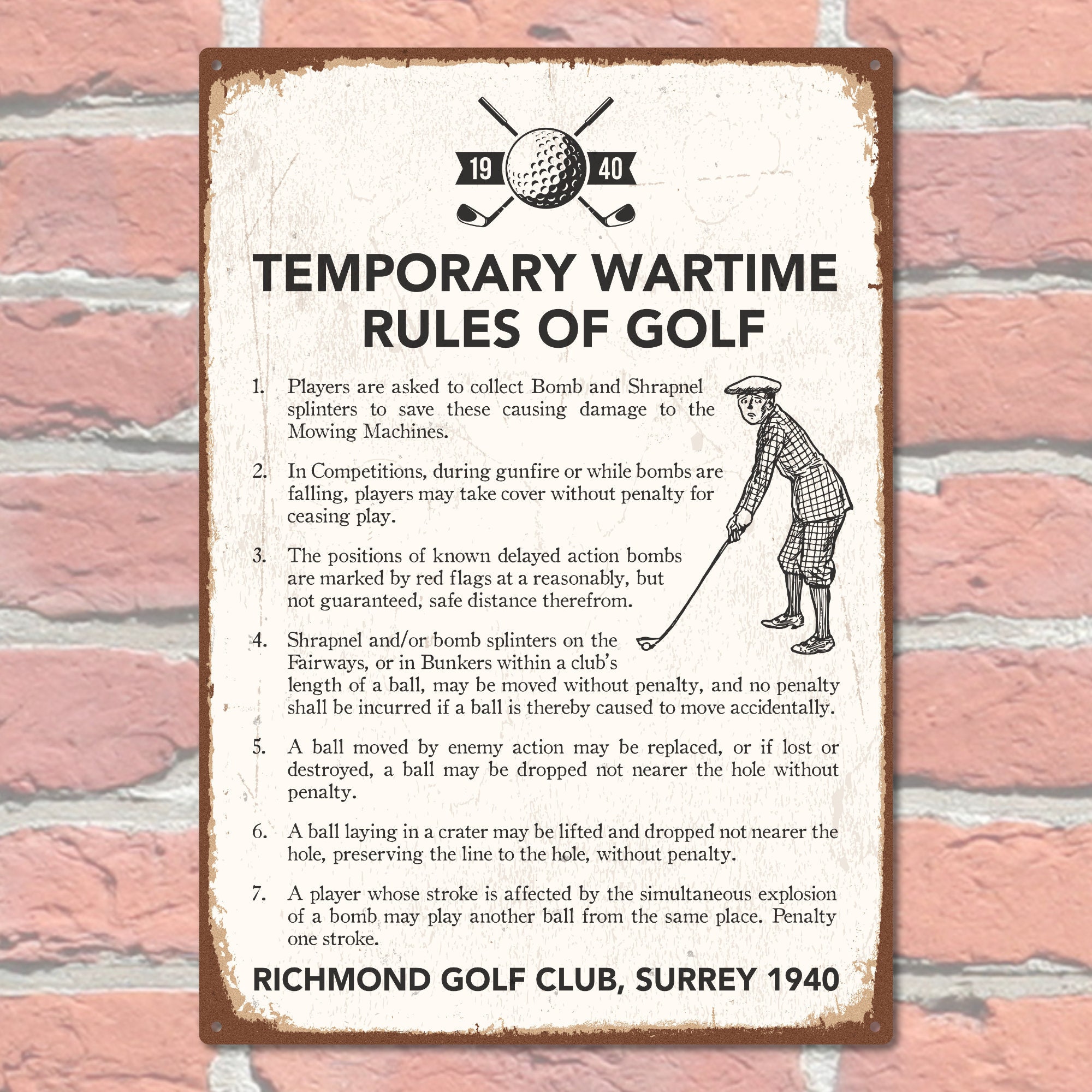 WW2 Sign Temporary Wartime Rules of Golf Vintage Etsy UK