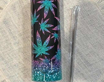 Handmade sublimate 20oz marijuana leaf tumbler