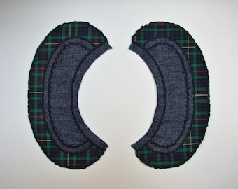 Col claudine vintage  écossais bleu marine vert jaune rouge et toile jean  21.5 cm x 6.5 cm