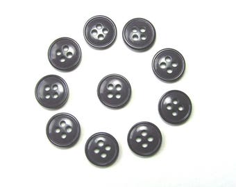 Boutons ronds 11,5 mm synthétique  violet foncé 4 trous vendus par lot de 30 pièces créations couture.