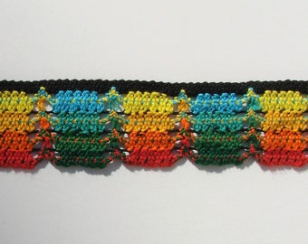 Ruban, galon multicolore, 43 mm, coton, vendu au mètre, créations couture.