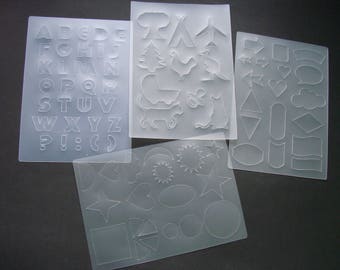 Boards stencil letters and shapes, sold by set of 4, painting, decoration.