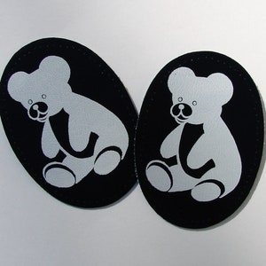 Pair of reinforcements, elbow and knee protectors, for children, black, decorated with white teddy bear, imitation leather, 11 cm x 8 cm