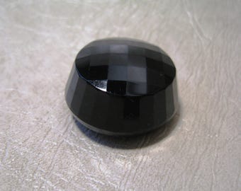 Gros bouton rond ancien, 25 mm, noir à facettes, à patte, couture, création.