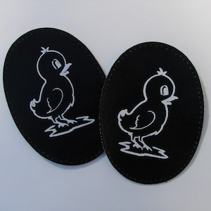 Pair of reinforcements, elbow and knee protectors, for children, black, decorated with chick, imitation leather, 11 cm x 8 cm