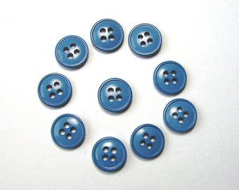 Boutons ronds 11,5 mm synthétique  bleu jean 4 trous vendus par lot de 50 créations couture