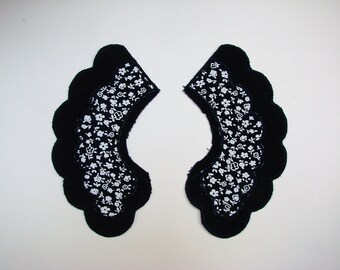 Col claudine vintage velours bleu marine et toile bleu marine imprimée de fleurs blanches pour enfant  19 cm x 6 cm